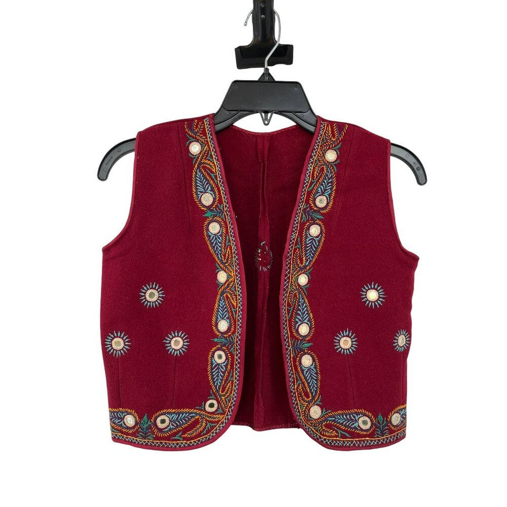 Vintage Handmade Embroidered Vest Child Boys L/XL? Red India Folk Boho Festival - Picture 7 of 8